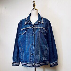 Vintage Denim & Co. (XL) Embellished 100% Cotton Denim Jacket Secondhand